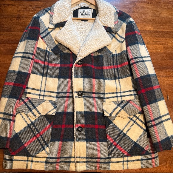 Vintage 70s Woolrich Wool Plaid Sherpa Lined Jacket Size 46 Made in USA - Picture 1 of 11